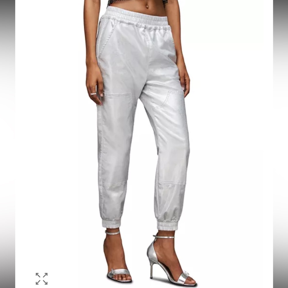 ALL SAINTS Yara Jogger Pants Metallic Silver Women's 12 New Millennial Y2K